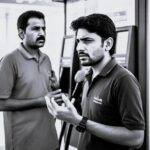 a man standing next to another man